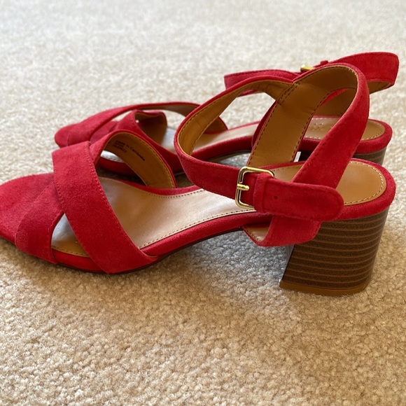 J.Crew Factory Red Strappy Sandals With Imitation Wood Heel Size 8 - Picture 5 of 8